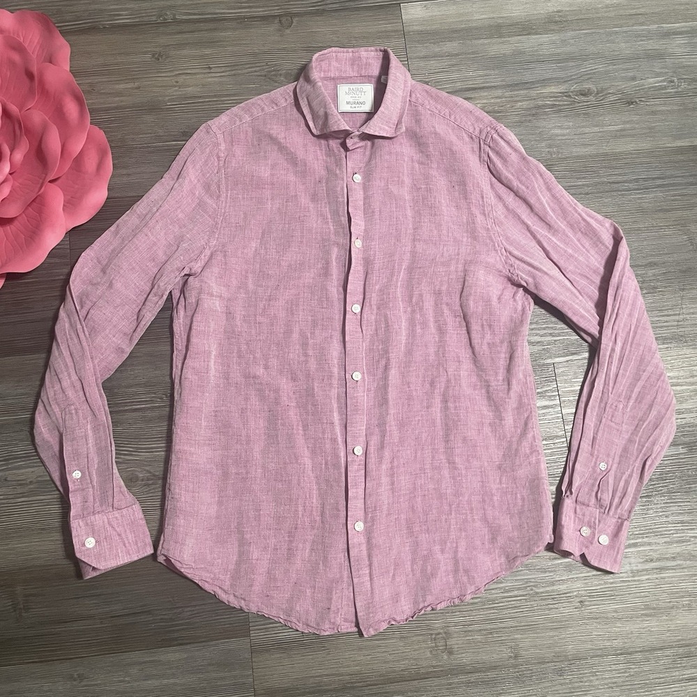 MURANO Baird McNutt Linen Shirt Mens Sz M Pink Button Up Slim Fit Beach Coastal
